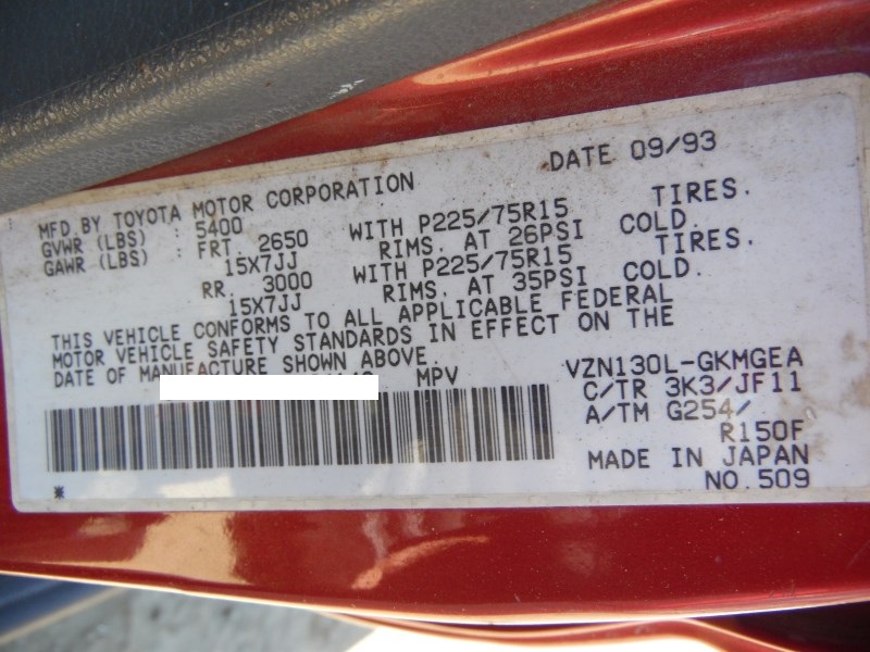 1994 TOYOTA 4RUNNER SR5 BURGUNDY 3.0L MT 4WD Z17781